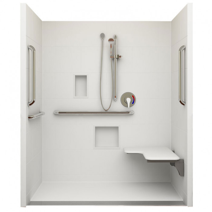 ADA trench drain shower right seat