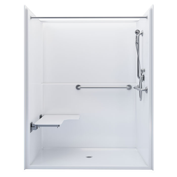 one piece accessible shower with accessories 