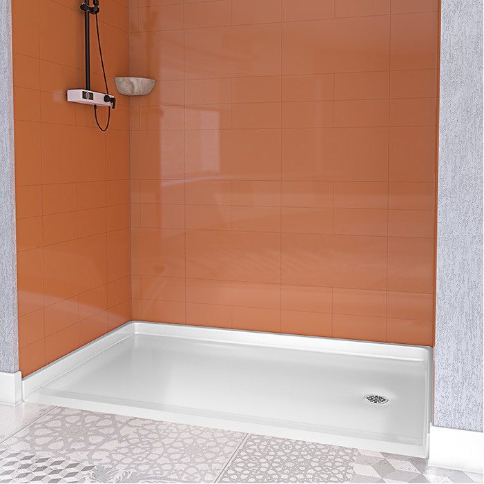 freedom curb free shower pan with tiled walls