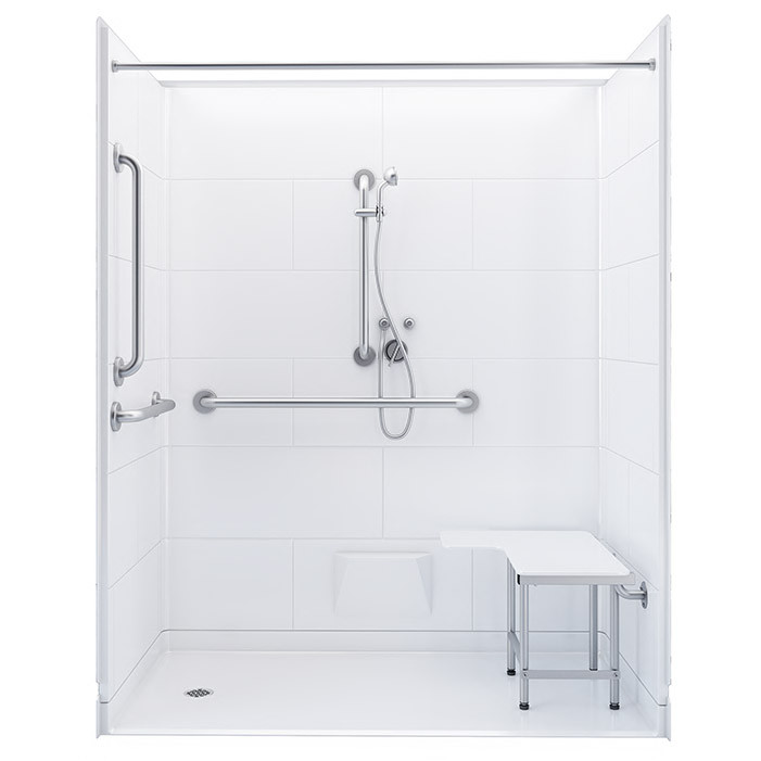 ADA roll in shower stall 5 piece with grab bars and seat 