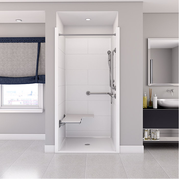 ADA transfer shower stall with ADA accessories