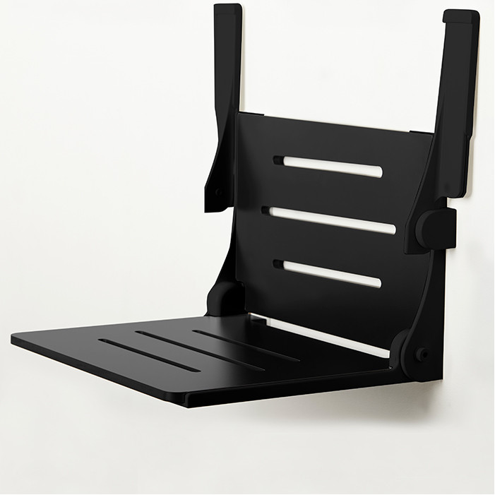 19⅜" x 16" High Back Decorator Folding Shower Seat w arms, all Black seat and frame