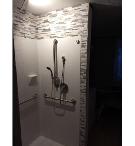 barrier free shower with grab bars