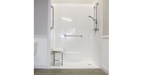 60x31 Handicapped Accessible Shower, 1 Roll-In Threshold, Right Drain, Reinforced Walls, 30-Year Warranty, Replace Your Bathtub