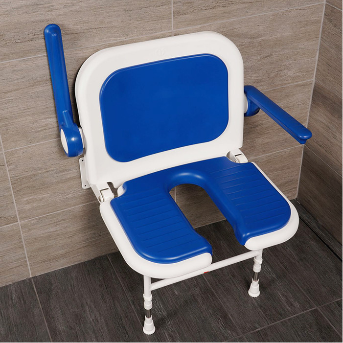 u shaped shower seat with arms that fold up