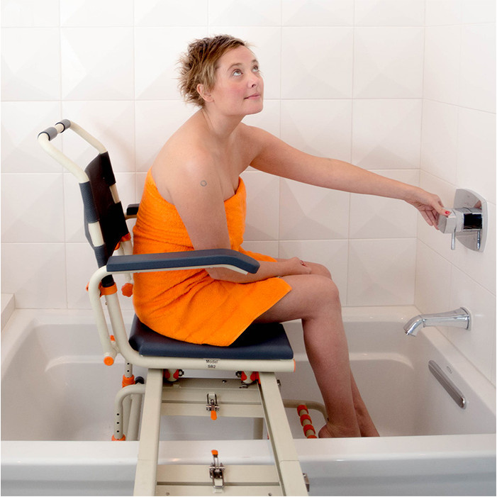 Woman on TubBuddy Chair in bathtub