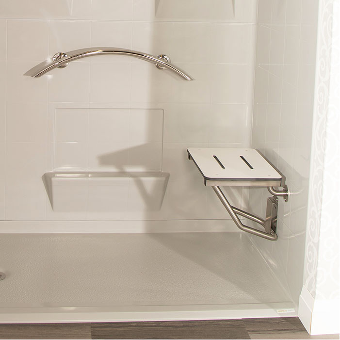 solid top shower bench in accessible shower